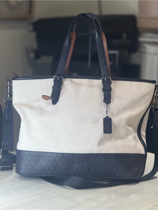 Coach Other - Coach Mercer Canvas Duffel/Tote in Chalk and Navy with Brown Accents- NWOT